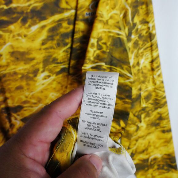 Mossy Oak Mens 3XL 54-56 Insect Repellent Fishing Shirt Yellow Long Sleeve Camo - Picture 7 of 13